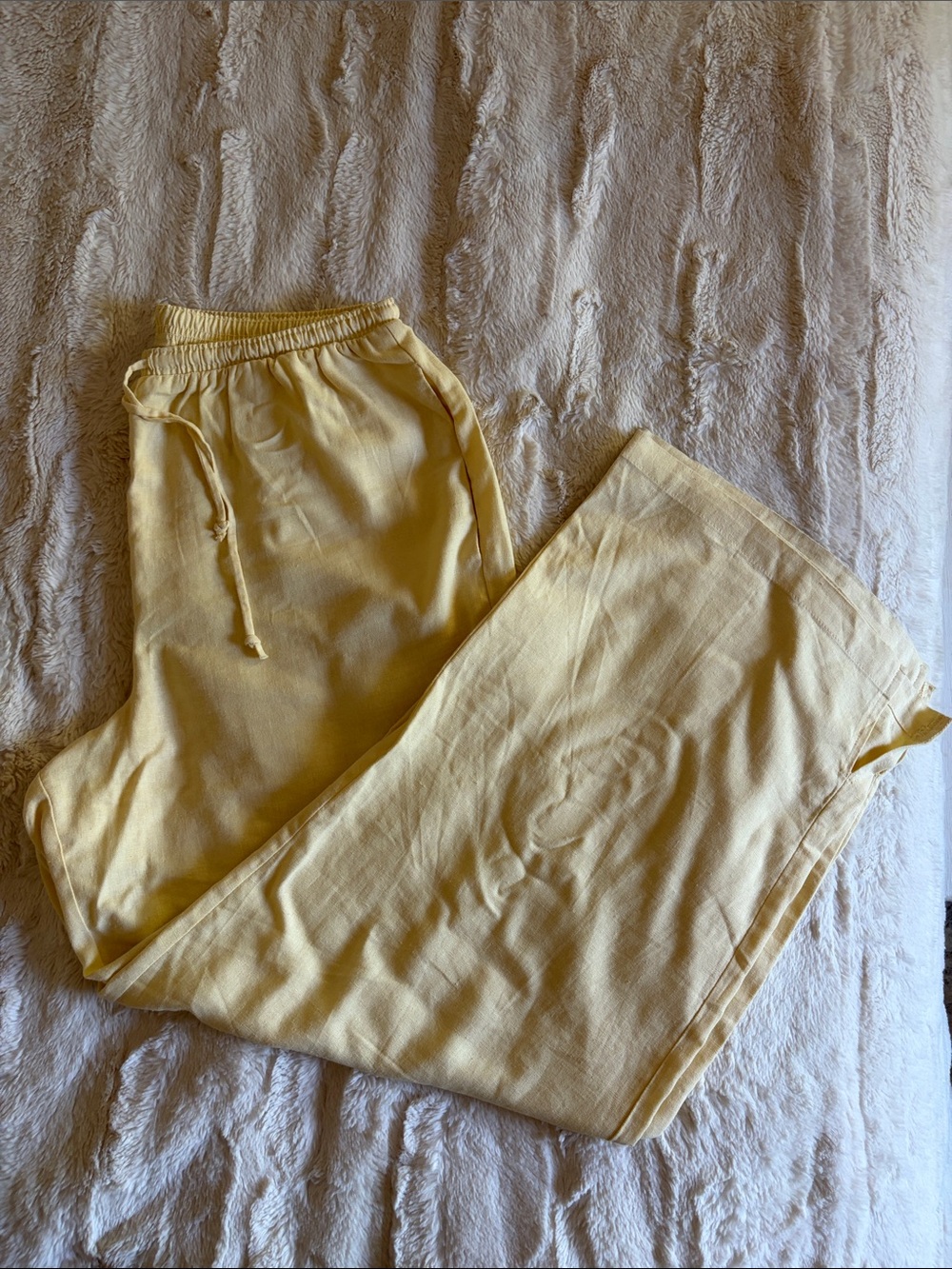 Sz M Wild Fable Loose wide leg linen blend Drawstring Pants - butter yellow